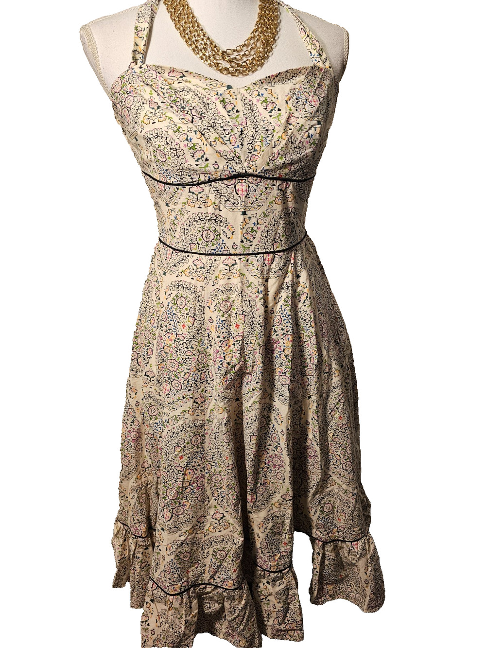 Anthropologie Girls From Savoy Womens Pink White Floral Lined Halter Sundress 6